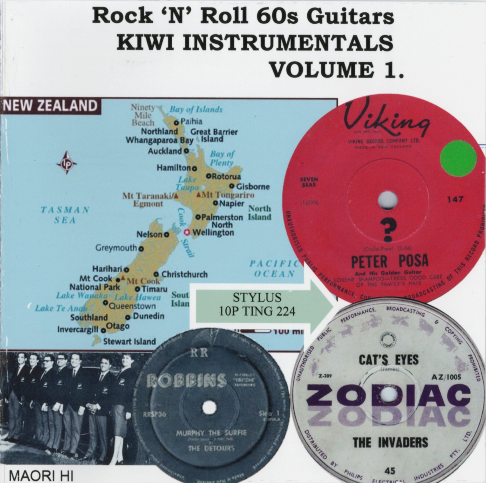 Stylus Records Rock'N'Roll 60s Guitars KIWI INSTRUMENTALS VOLUME 1 - Compilation 10P.TING 224 featuring "Murphy The Surfie" by The Detours